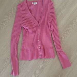 525 America NWOT Pink Ribbed V-Neck Cardigan Sweater